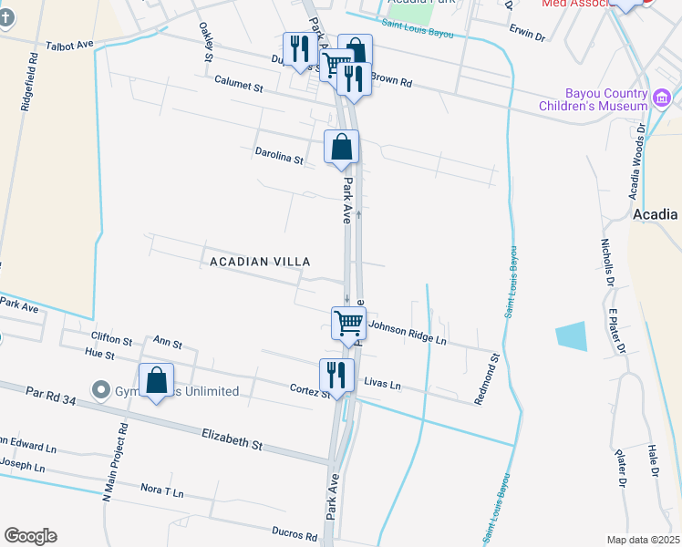 map of restaurants, bars, coffee shops, grocery stores, and more near 103 Louisa Drive in Thibodaux