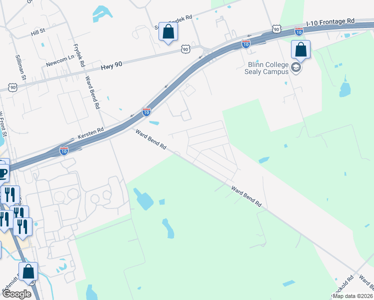 map of restaurants, bars, coffee shops, grocery stores, and more near 2501-2519 Ward Bend Road in Sealy