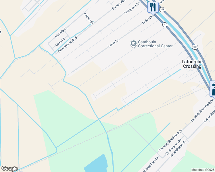 map of restaurants, bars, coffee shops, grocery stores, and more near Crossing North Street in Thibodaux