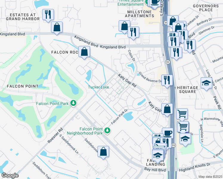 map of restaurants, bars, coffee shops, grocery stores, and more near 1550 Katy Gap Road in Katy