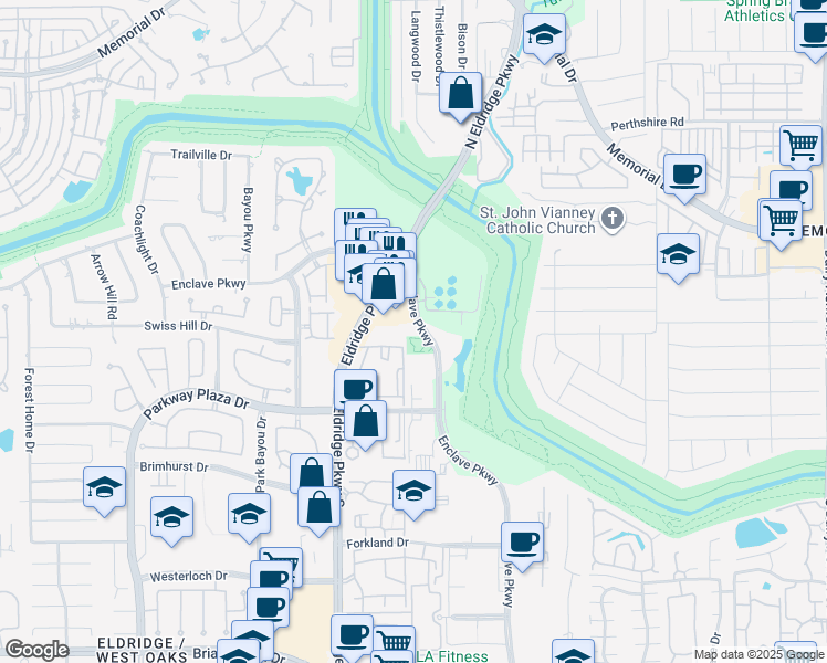 map of restaurants, bars, coffee shops, grocery stores, and more near 1232-1262 Enclave Pkwy in Houston