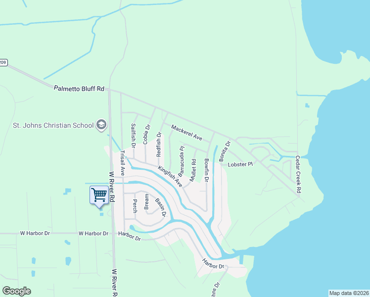 map of restaurants, bars, coffee shops, grocery stores, and more near 113 Barracuda Place in Palatka