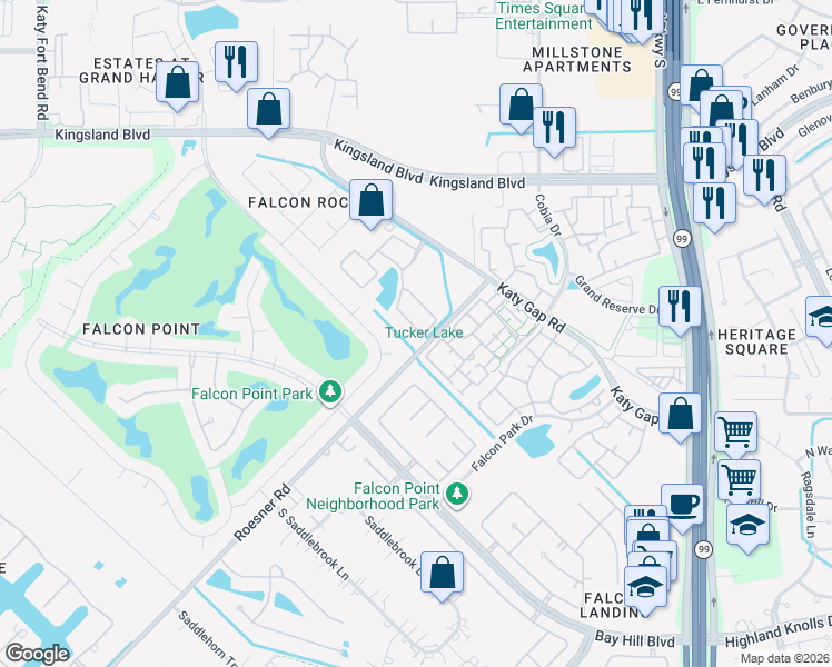 map of restaurants, bars, coffee shops, grocery stores, and more near 24123 Tapa Springs Lane in Katy