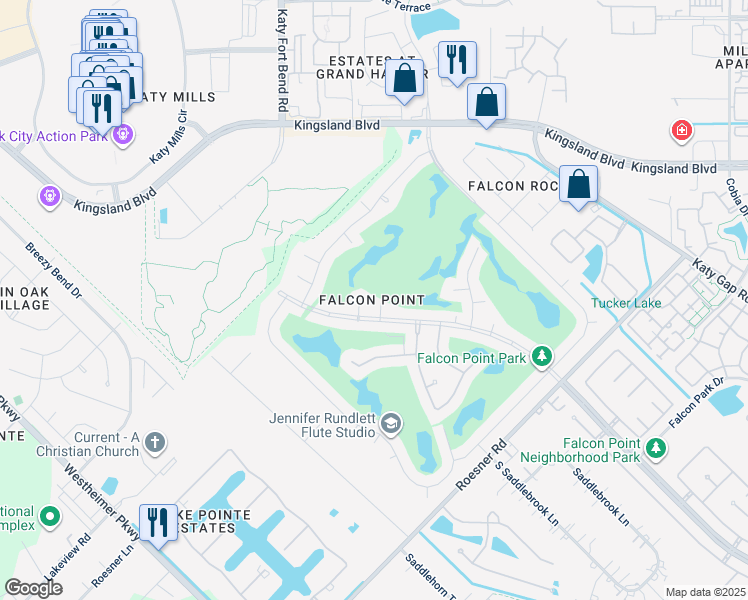 map of restaurants, bars, coffee shops, grocery stores, and more near 1206 Birkdale Court in Katy