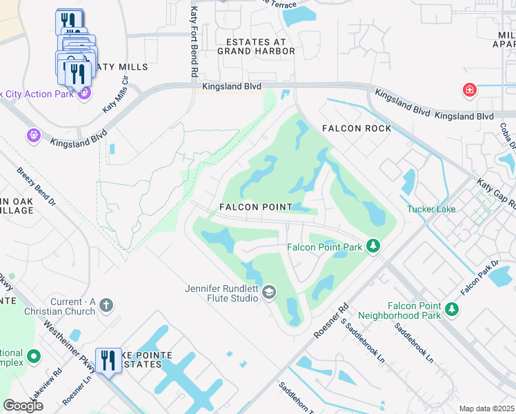 map of restaurants, bars, coffee shops, grocery stores, and more near 1206 Birkdale Court in Katy