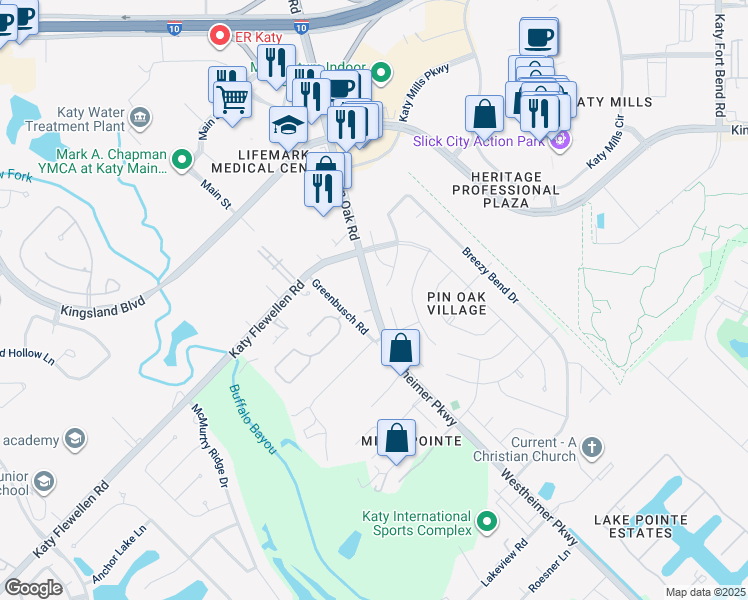 map of restaurants, bars, coffee shops, grocery stores, and more near in Katy