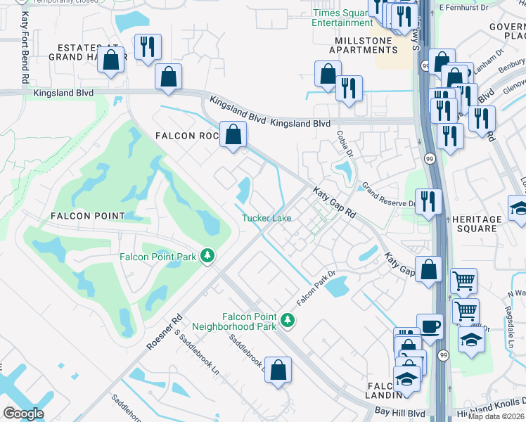 map of restaurants, bars, coffee shops, grocery stores, and more near 24123 Tapa Springs Lane in Katy