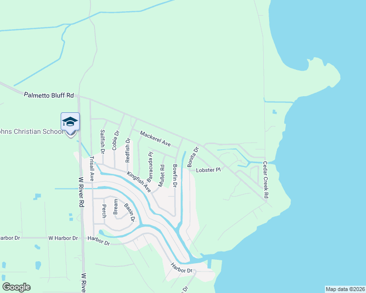 map of restaurants, bars, coffee shops, grocery stores, and more near 102 Bowfin Drive in Palatka