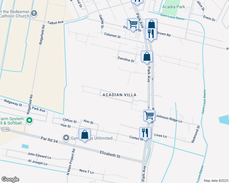 map of restaurants, bars, coffee shops, grocery stores, and more near 216 Gloria Street in Thibodaux