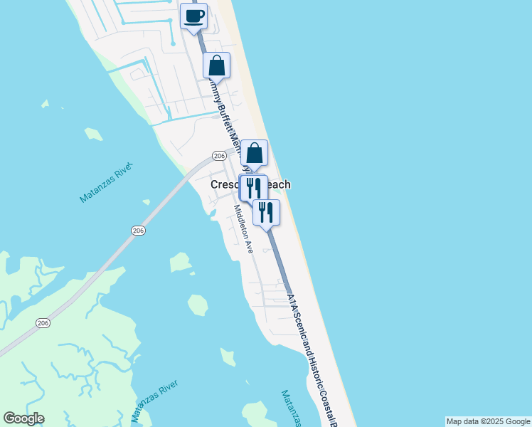 map of restaurants, bars, coffee shops, grocery stores, and more near 6970 A1A South in St. Augustine