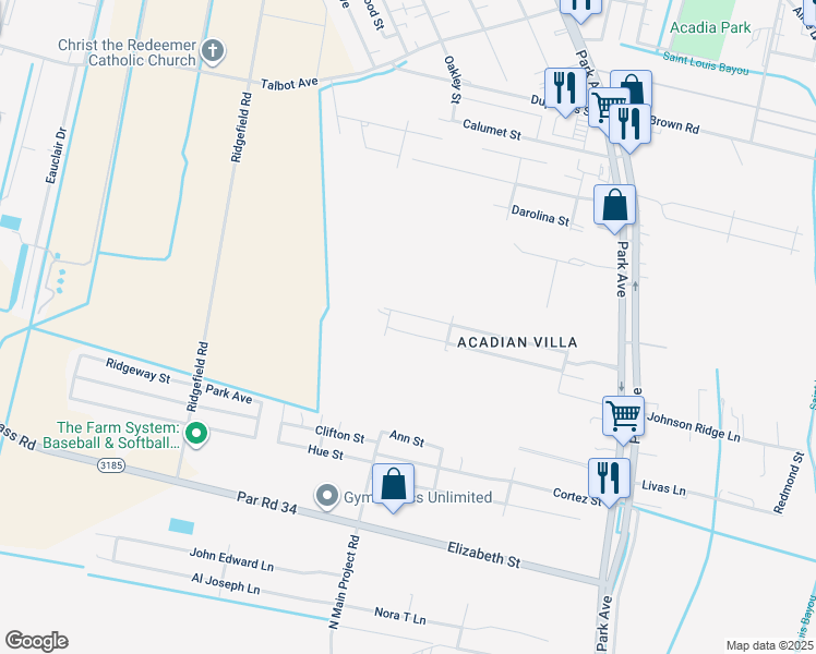 map of restaurants, bars, coffee shops, grocery stores, and more near 339 Gloria Street in Thibodaux