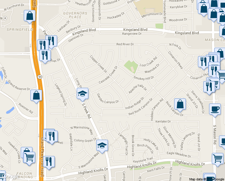 map of restaurants, bars, coffee shops, grocery stores, and more near 1018 Western Springs Drive in Katy