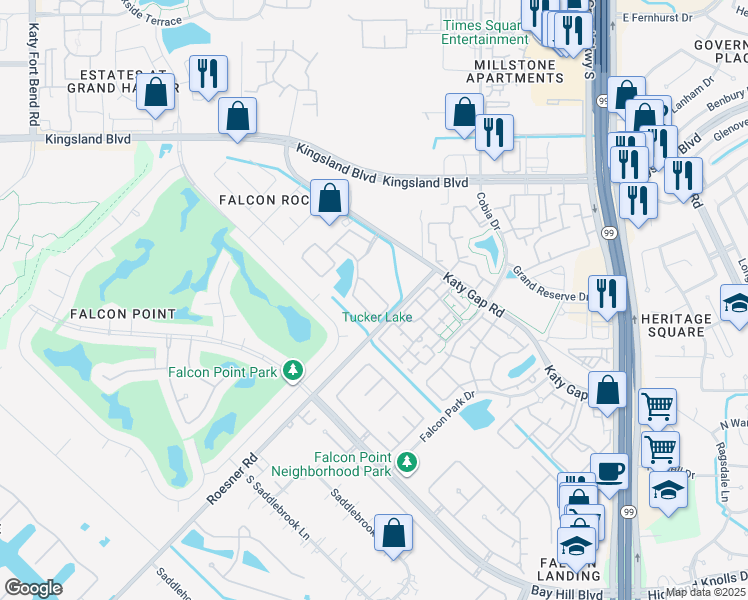map of restaurants, bars, coffee shops, grocery stores, and more near 24123 Tapa Springs Lane in Katy