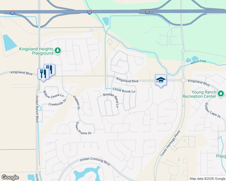 map of restaurants, bars, coffee shops, grocery stores, and more near 30017 Cloud Brook Lane in Brookshire