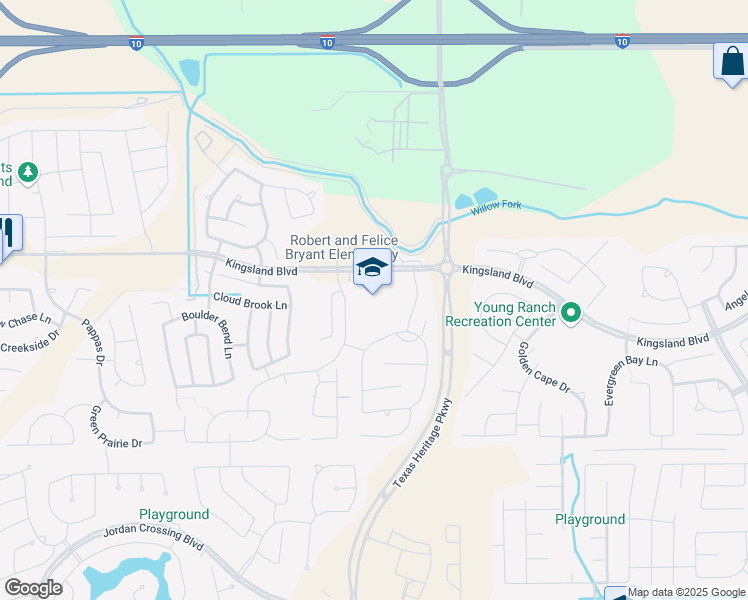 map of restaurants, bars, coffee shops, grocery stores, and more near 29801 Kingsland Boulevard in Brookshire
