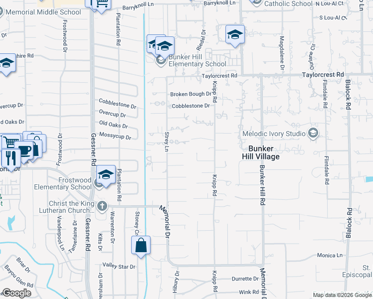 map of restaurants, bars, coffee shops, grocery stores, and more near 5 Rip Van Winkle Lane in Houston