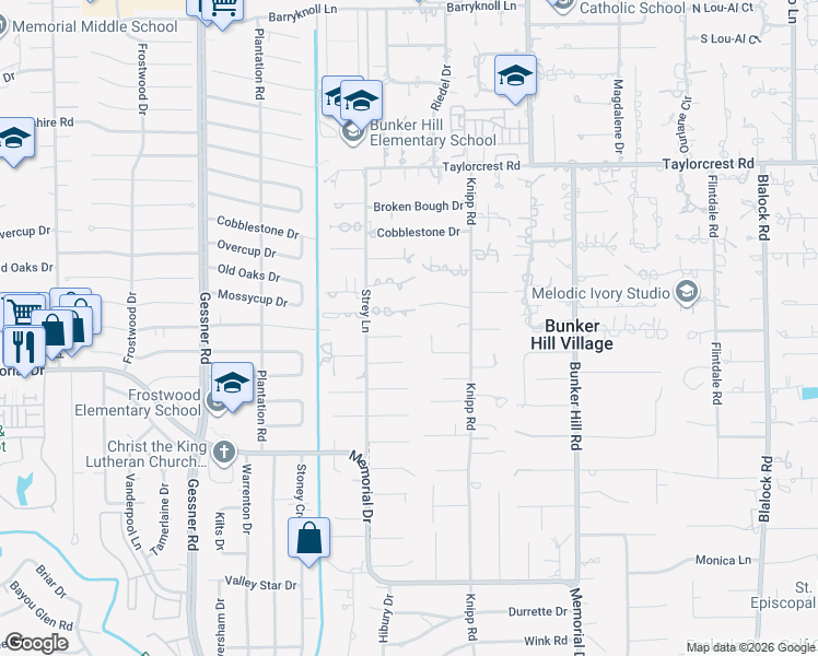 map of restaurants, bars, coffee shops, grocery stores, and more near 5 Rip Van Winkle Lane in Houston