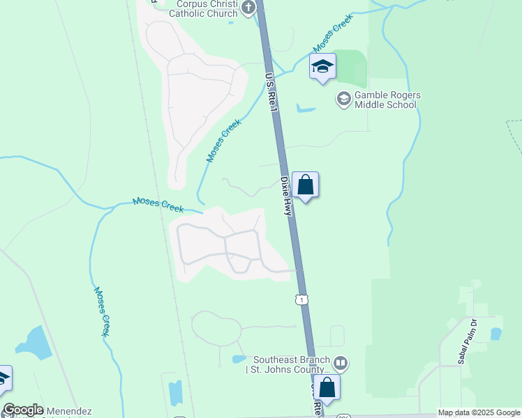 map of restaurants, bars, coffee shops, grocery stores, and more near 313 Elza Lane in St. Augustine
