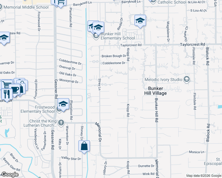 map of restaurants, bars, coffee shops, grocery stores, and more near 5 Rip Van Winkle Lane in Houston