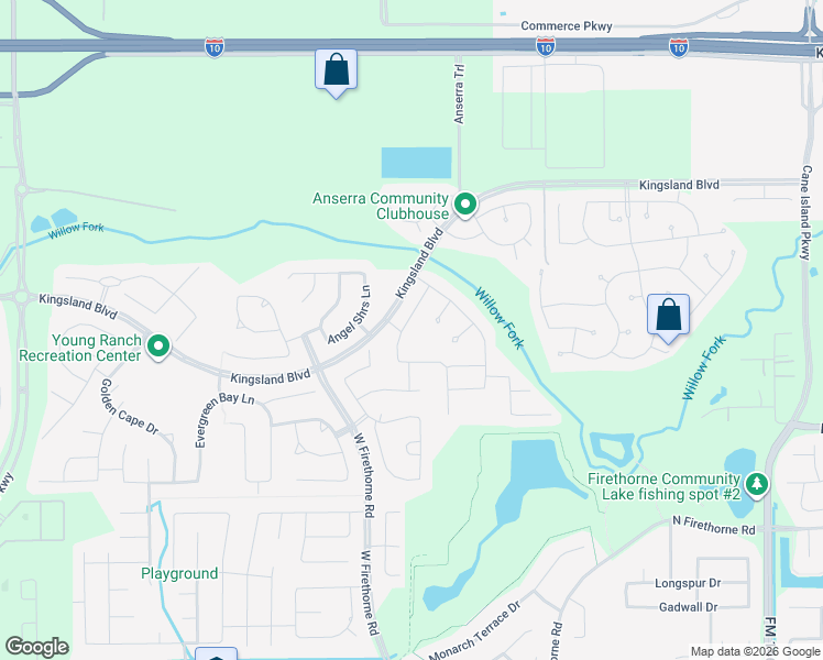 map of restaurants, bars, coffee shops, grocery stores, and more near 1422 Buffalo Woods Court in Katy