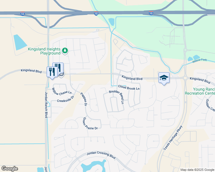 map of restaurants, bars, coffee shops, grocery stores, and more near 10004 Boulder Bend Lane in Brookshire