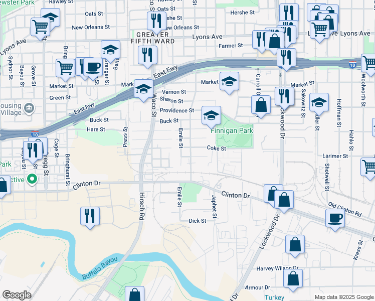 map of restaurants, bars, coffee shops, grocery stores, and more near 4617 Edmund Street in Houston
