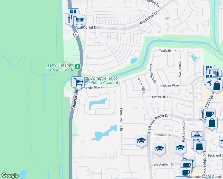 map of restaurants, bars, coffee shops, grocery stores, and more near 1106 Sopris Drive in Houston