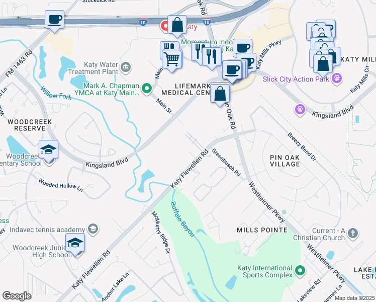 map of restaurants, bars, coffee shops, grocery stores, and more near 1480 Katy Flewellen Rd in Katy