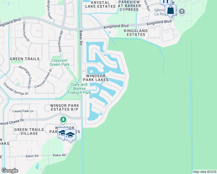 map of restaurants, bars, coffee shops, grocery stores, and more near 19034 WaterFord Cove in Houston
