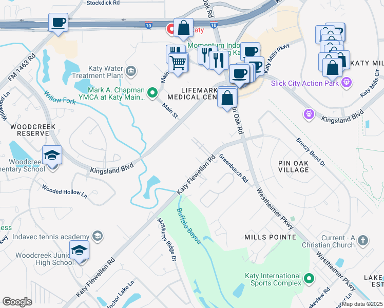 map of restaurants, bars, coffee shops, grocery stores, and more near 1480 Katy Flewellen Road in Katy