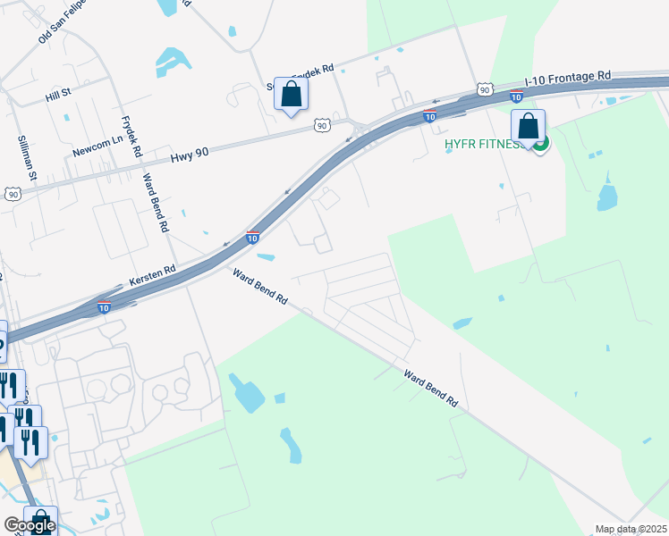 map of restaurants, bars, coffee shops, grocery stores, and more near H Drive in Sealy