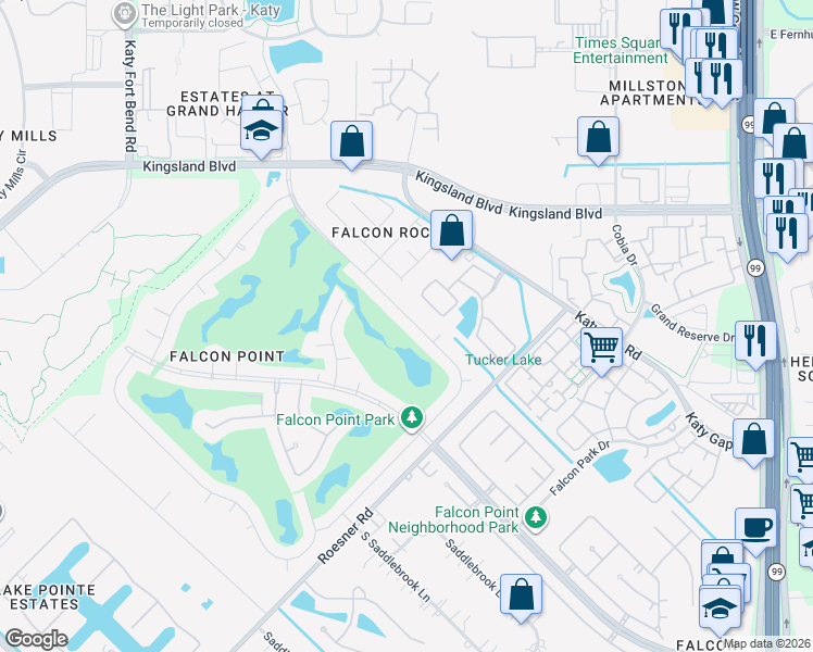 map of restaurants, bars, coffee shops, grocery stores, and more near 24219 Falcon Point Drive in Katy