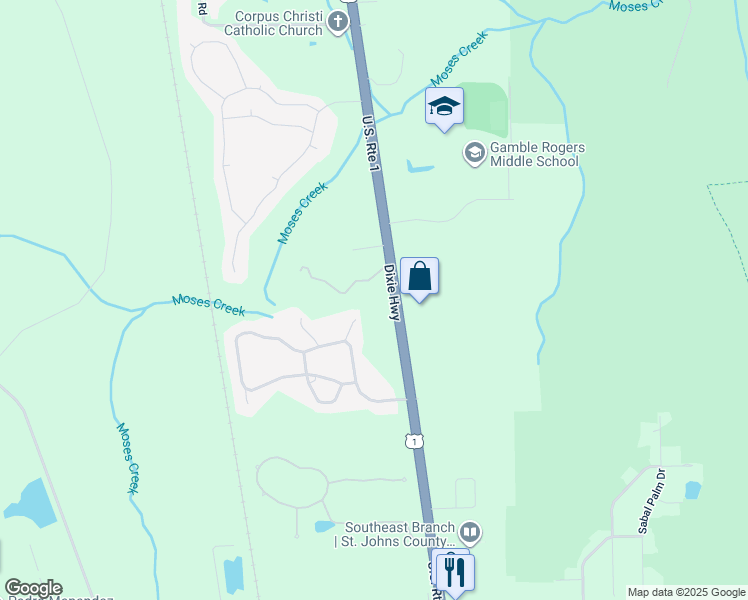 map of restaurants, bars, coffee shops, grocery stores, and more near 313 Elza Lane in St. Augustine