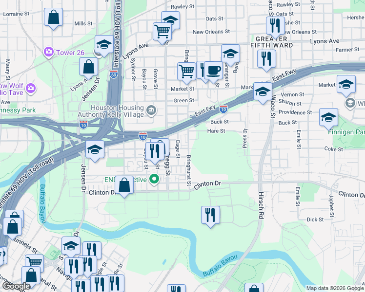 map of restaurants, bars, coffee shops, grocery stores, and more near 617 Bringhurst Street in Houston