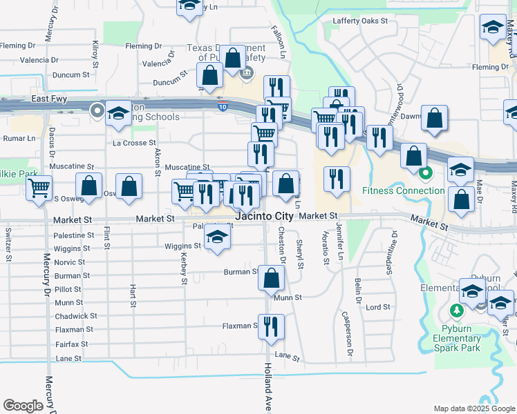 map of restaurants, bars, coffee shops, grocery stores, and more near 11037 Market Street in Houston