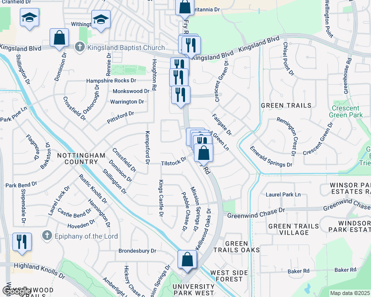 map of restaurants, bars, coffee shops, grocery stores, and more near 20006 Gable Point Drive in Katy