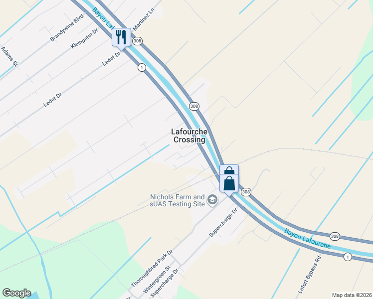 map of restaurants, bars, coffee shops, grocery stores, and more near in Lafourche Crossing
