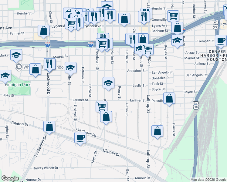 map of restaurants, bars, coffee shops, grocery stores, and more near 1106 Rouse Street in Houston