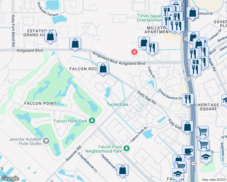map of restaurants, bars, coffee shops, grocery stores, and more near 1520 Katy Gap Road in Katy