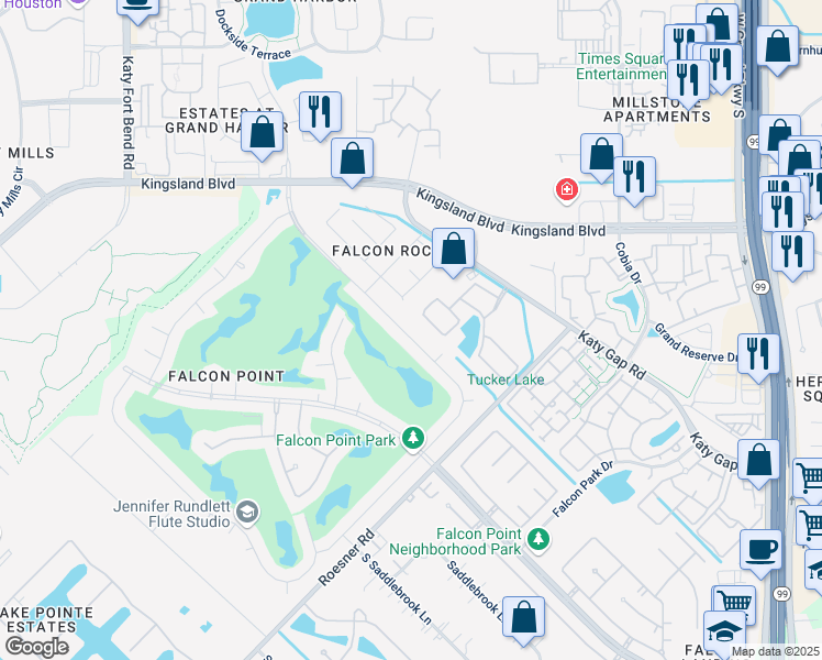 map of restaurants, bars, coffee shops, grocery stores, and more near 24238 Madrid Hill Lane in Katy