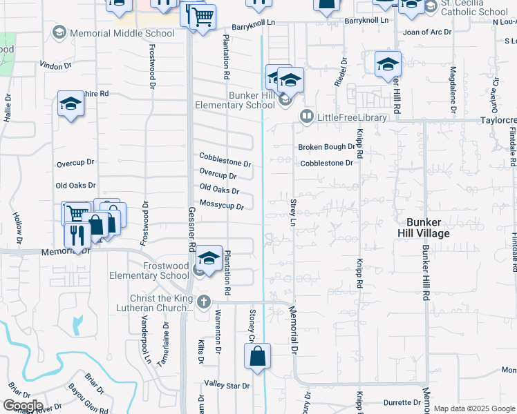 map of restaurants, bars, coffee shops, grocery stores, and more near 4 Beebe Lane in Houston