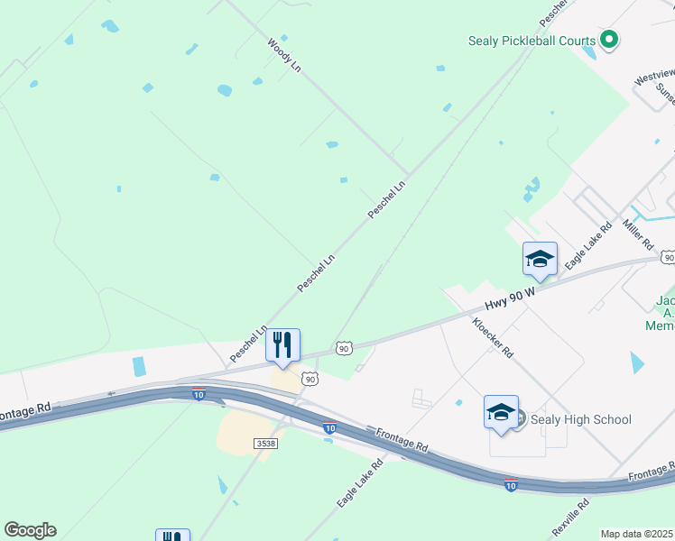 map of restaurants, bars, coffee shops, grocery stores, and more near 1439 Peschel Ln in Sealy