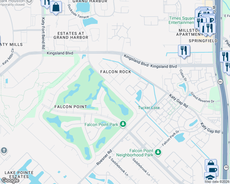 map of restaurants, bars, coffee shops, grocery stores, and more near 24307 Falcon Point Drive in Katy