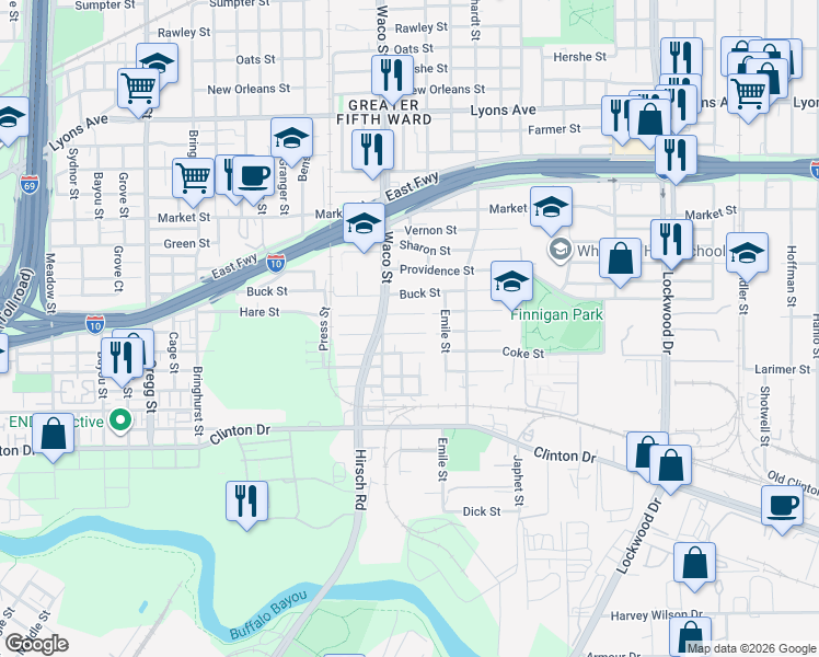 map of restaurants, bars, coffee shops, grocery stores, and more near 4436 Hare Street in Houston