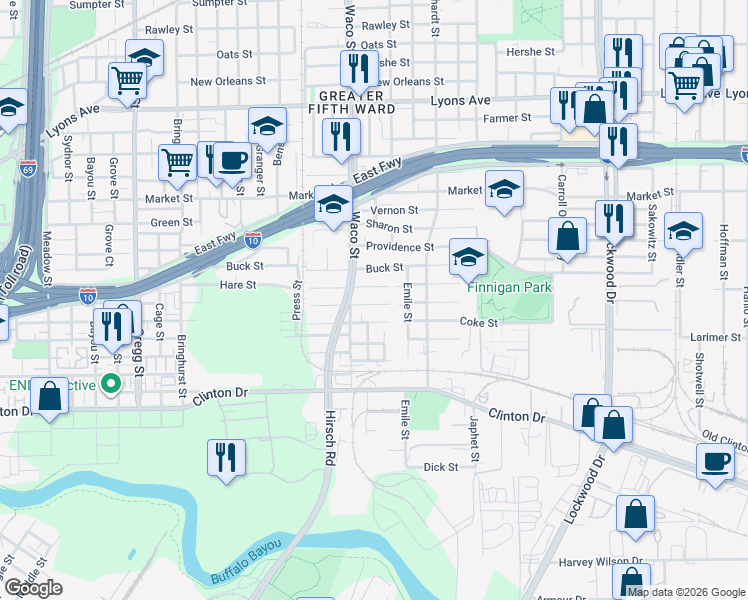 map of restaurants, bars, coffee shops, grocery stores, and more near 4436 Hare Street in Houston