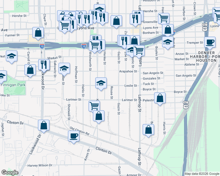 map of restaurants, bars, coffee shops, grocery stores, and more near 1106 Rouse St in Houston