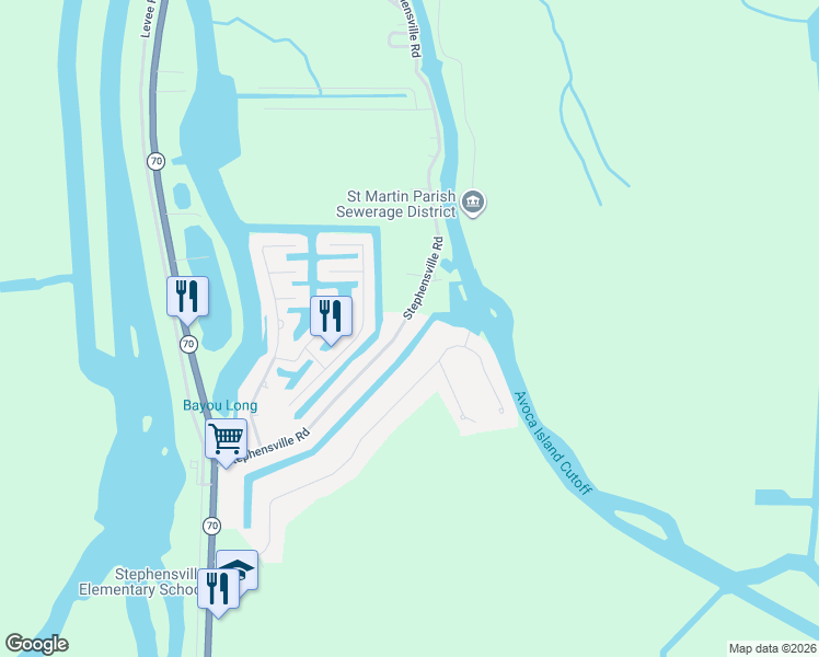 map of restaurants, bars, coffee shops, grocery stores, and more near 1116 Stephensville Road in Morgan City