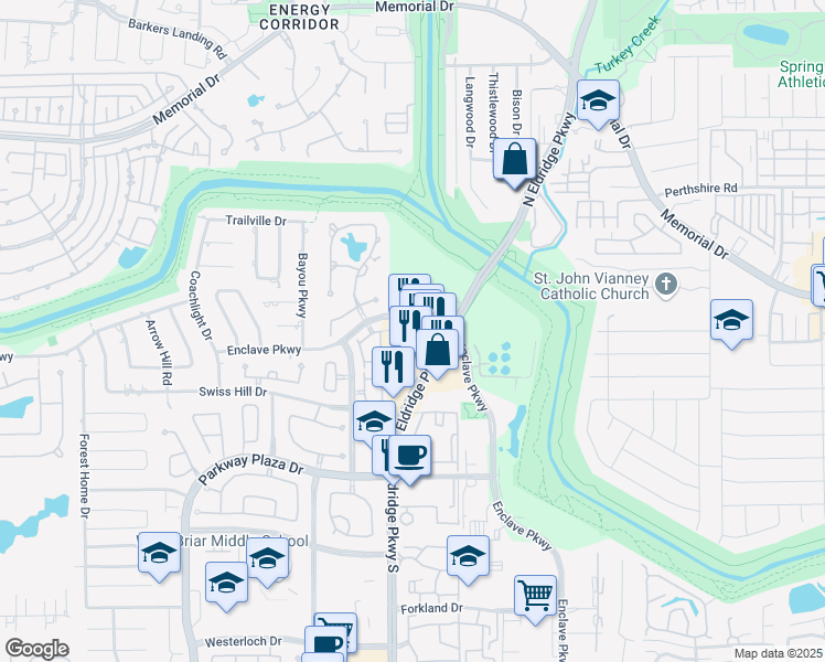 map of restaurants, bars, coffee shops, grocery stores, and more near 1112 Eldridge Parkway in Houston