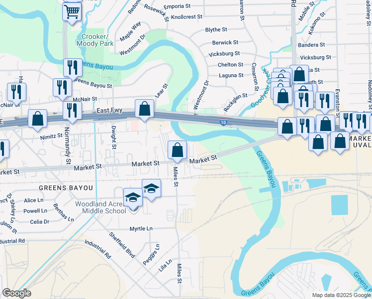 map of restaurants, bars, coffee shops, grocery stores, and more near 13029 Market Street in Houston