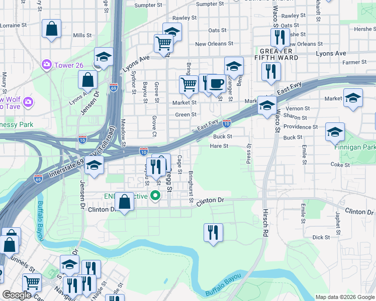 map of restaurants, bars, coffee shops, grocery stores, and more near 813 Bringhurst Street in Houston